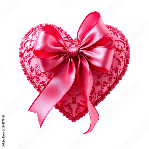 Decorative ribbon heart printed white background, isolated on transparent background