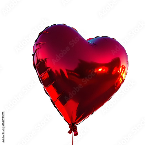Heart-shaped balloon metallic red, isolated on transparent background