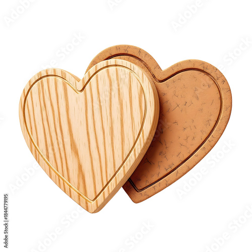 Heart-shaped coaster set wood or cork, isolated on transparent background