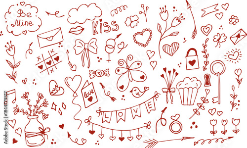 red vector illustration of a valentine set
