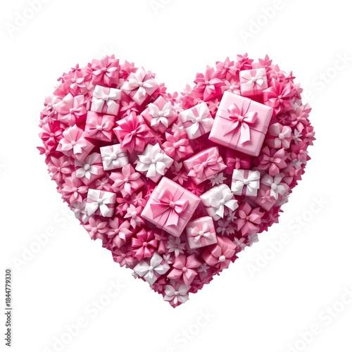  Pink and white gift bow heart pattern, isolated on transparent background