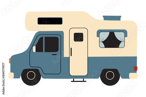 Vector illustration of a camper van trailler in flat style. Mobile home travel , isolated on a white background. Suitable for camping, travel, road trip, tourism, outdoor lifestyle.