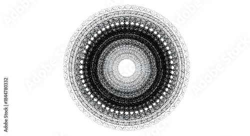 Symmetry Spiral Black-and-White Concentric Geometric Rings Representing Complex Mathematical Structure and Radial Precision