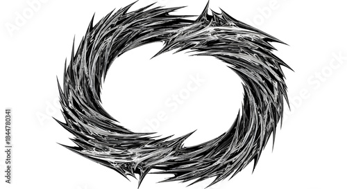 Vortex of Blades Circular Abstract Ring of Jagged Black and Gray Elements Suggesting Motion and Intensity