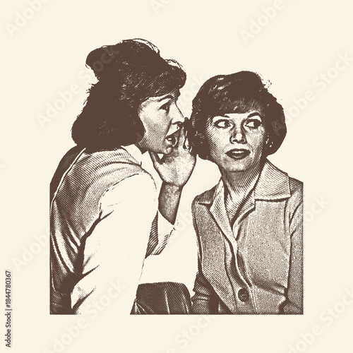 Women Whispering Secret in Vintage Pop Art Style