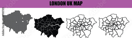 London UK Map with Detailed Borough Illustrations
