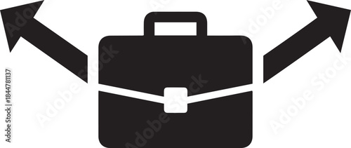Black briefcase icon with arrows pointing left and right indicating choices or directions business symbol