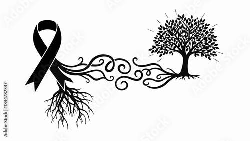Symbol of remembrance connecting grief to life and growth through roots and tree
