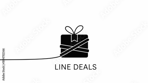Simple line art of a gift box wrapped with string, representing deals and offers.