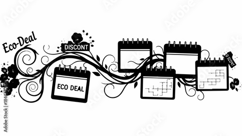 Celebrate eco deals and discounts with floral accents and a calendar timeline