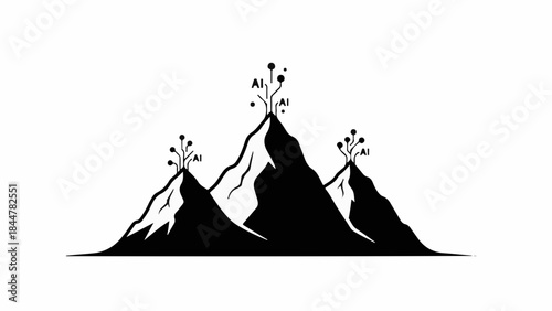Artificial intelligence symbolizes growth and innovation emerging from mountain peaks.