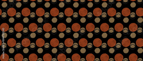 Abstract Dots Pattern a geometric arrangement showcasing an intricate pattern of orange and brown dots on a stark black backdrop.