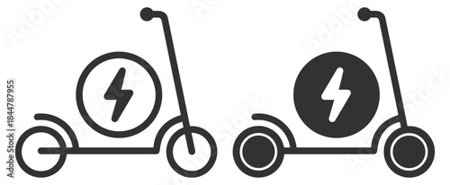 Electric scooter with power icons, eco transport and clean energy symbols vector on transparent background