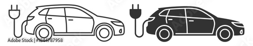 Electric car charging icons, eco vehicle and green transport symbols vector on transparent background