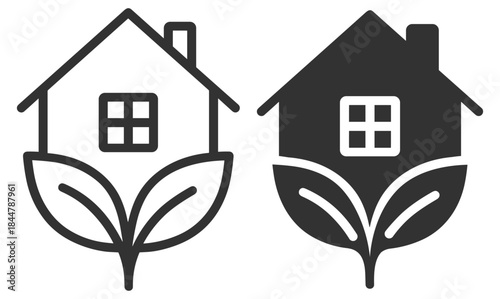Eco house icons, green home and sustainable architecture symbols vector on transparent background