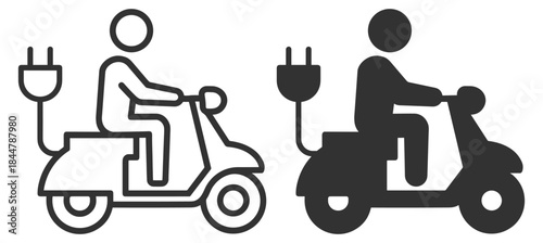 Electric scooter rider icons, eco transport and mobility symbols vector on transparent background