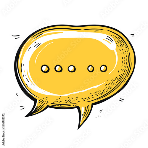 Yellow hand drawn dual speech bubble icon with ellipsis dots for message communication dialog chat vector illustration minimalist style