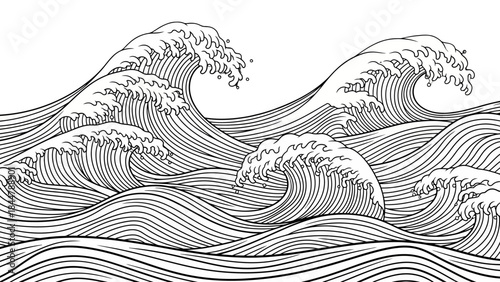 Rippling Serenity: A mesmerizing artwork, where each carefully etched line weaves a story of the ocean's untamed power and its tranquil rhythm. Lines of waves dance in a symphony of movement