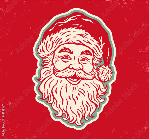 Vintage vector illustration of Santa Claus. Vector retro vintage card with Santa for Christmas and New year.
