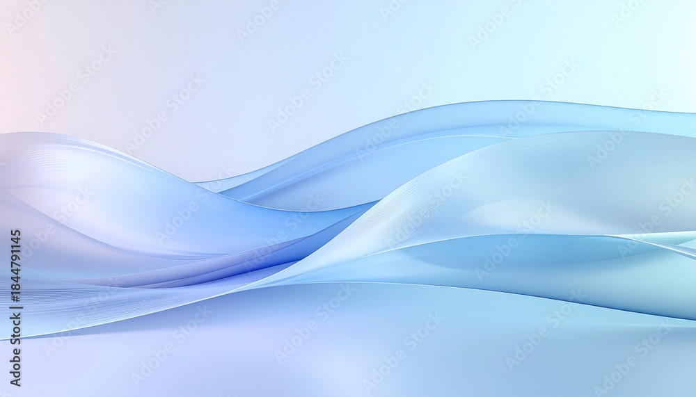 Naklejka premium Minimal Soft Blue Abstract Gradient Background with Flowing Ribbon Waves and Copy Space