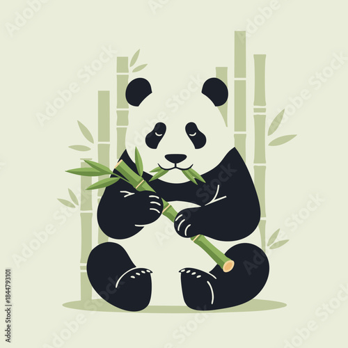 adorable panda snacking on bamboo vector