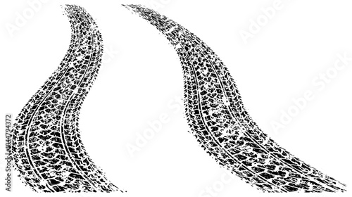 Pair of trails, traces of the tyre in grunge style on a white background