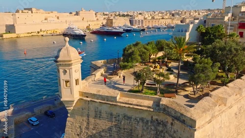 Senglea or L-Isla, is one of Malta's historic Three Cities. Drone aerial view of fortress