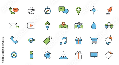 Collection of modern communication and lifestyle icons for digital interfaces Designer resource