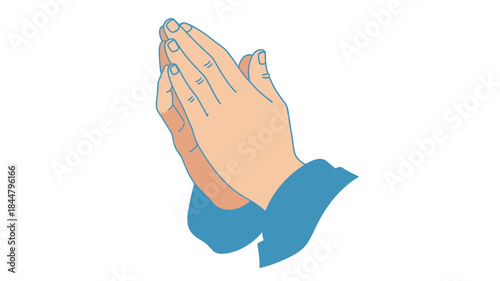 A simple illustration depicting two hands pressed together in a gesture of prayer or meditation