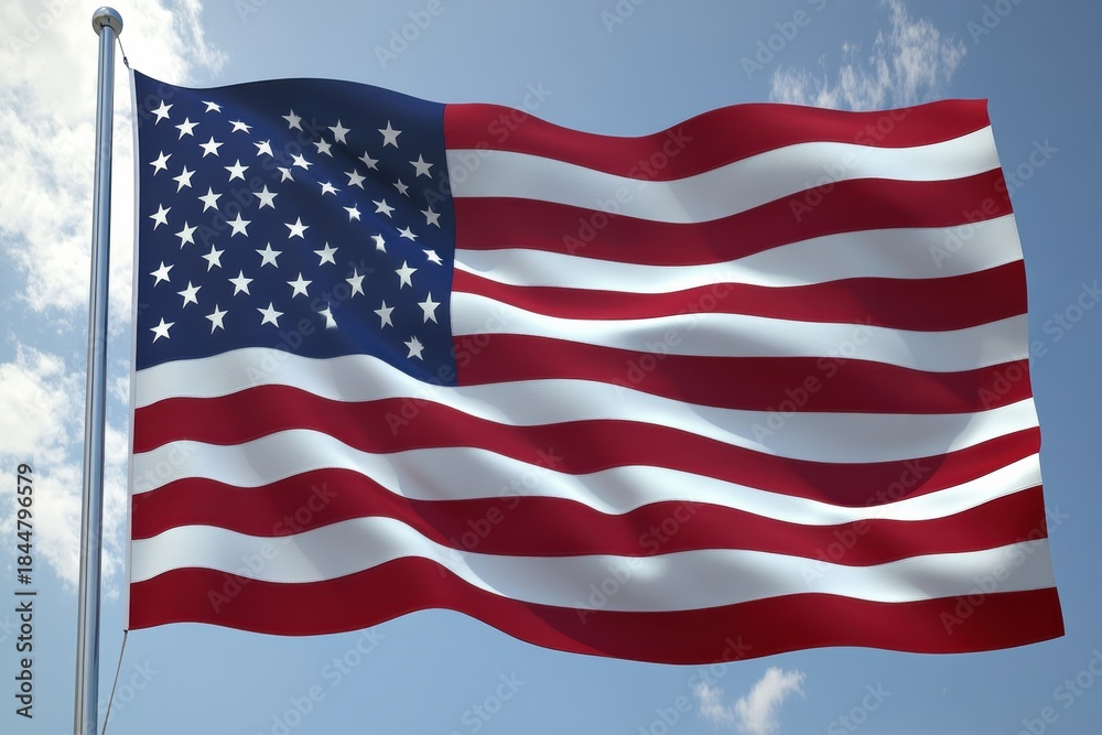Fototapeta premium Flag of the United States showing waves against a white background in high resolution