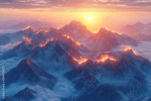 Dramatic mountain ranges at sunrise with minimal cloud cover in 8K resolution
