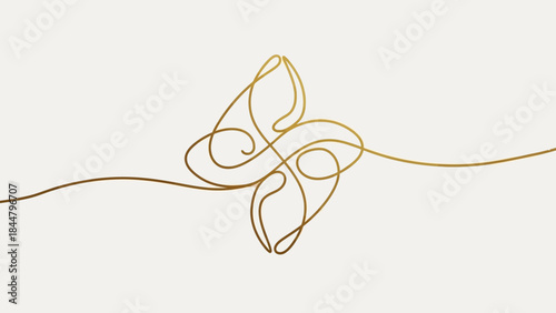 Elegant minimalist continuous line art of a butterfly with abstract swirl design