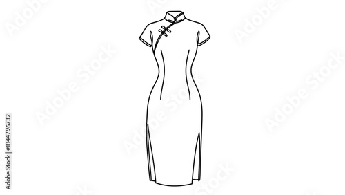 Elegant Minimalist Line Drawing of a Traditional Chinese Cheongsam Dress