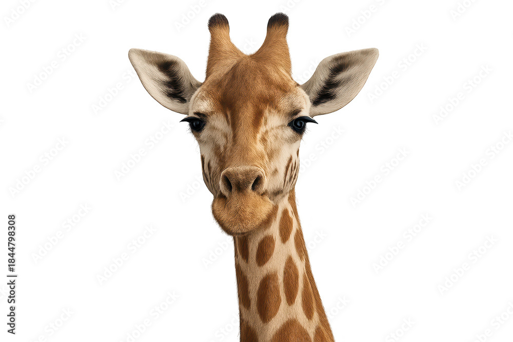 Fototapeta premium Giraffe portrait close-up with transparent background for your designs.