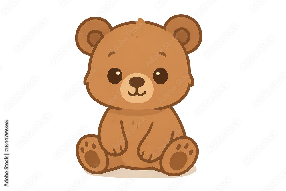 Obraz premium Cute cartoon bear sitting down with a transparent background image.