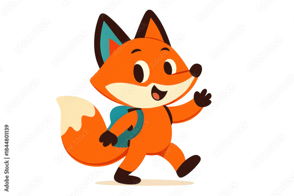 Obraz premium Cartoon Fox Waving Goodbye on a transparent background, heading to school