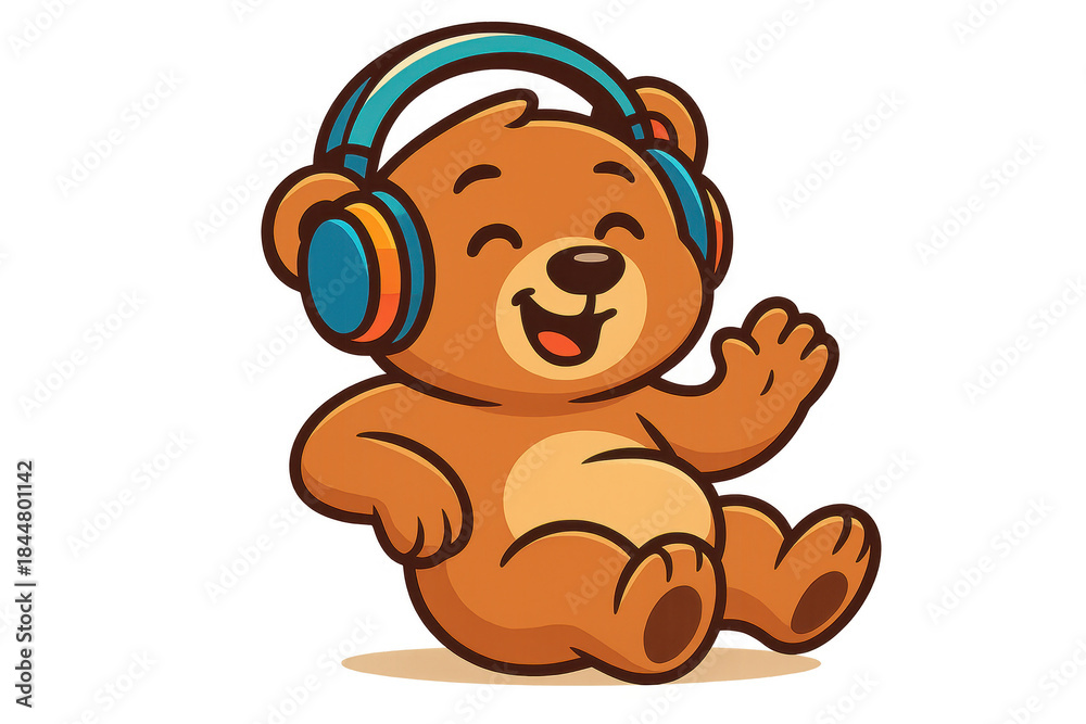Obraz premium Cheerful cartoon bear wearing headphones with a transparent background