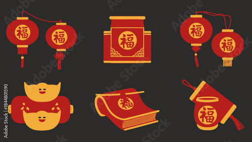 Festive Chinese New Year Decorations and Symbols for Good Luck and Prosperity