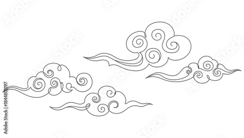 Elegant Traditional Cloud Pattern Illustration with Swirling Lines and Artistic Style for Cultural