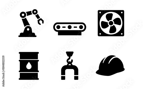 Industrial icons set in black and white, perfect for design projects