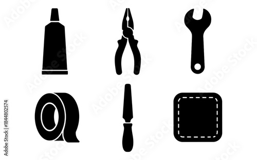 Black silhouette tools set isolated on white background