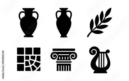 Ancient Greek Symbols and Icons in Black and White