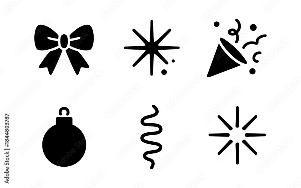 Fototapeta premium Festive black and white holiday icons for Christmas and New Year celebrations