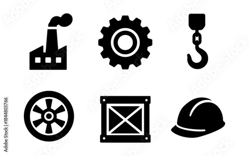 Industrial icons set in a clean, bold, and modern black and white style