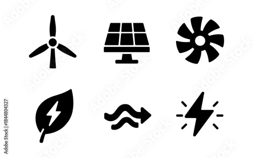 Clean energy icons representing renewable resources and sustainable power solutions