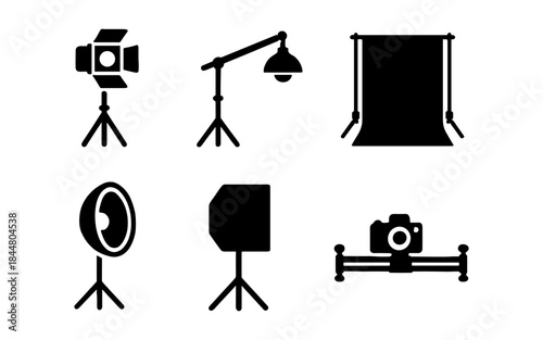 Photography studio equipment icons in a clean, minimalist style