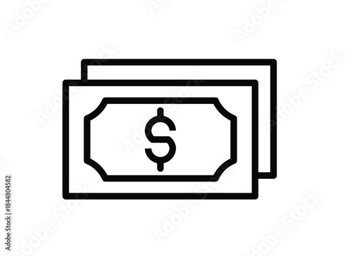 Black and White Illustration of Two Dollar Bills with Dollar Symbol