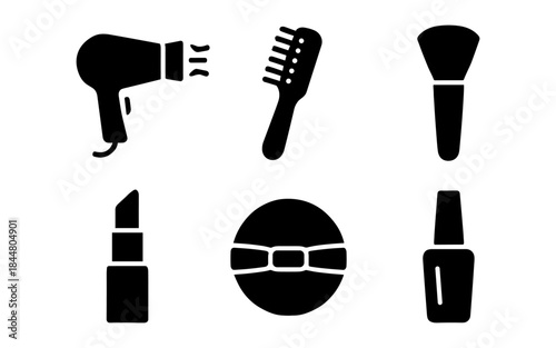 Beauty and makeup tools in a minimalist black and white silhouette design