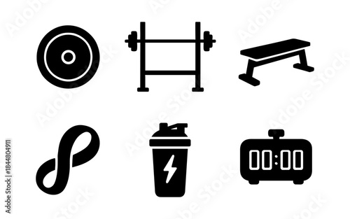 Gym and fitness icons in a clean, minimalist style for workouts