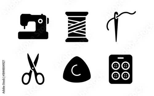 Sewing tools and accessories in a minimalist black and white design